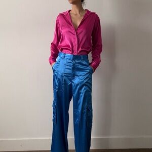 Simons Twik Blue Satin Cargo Pants